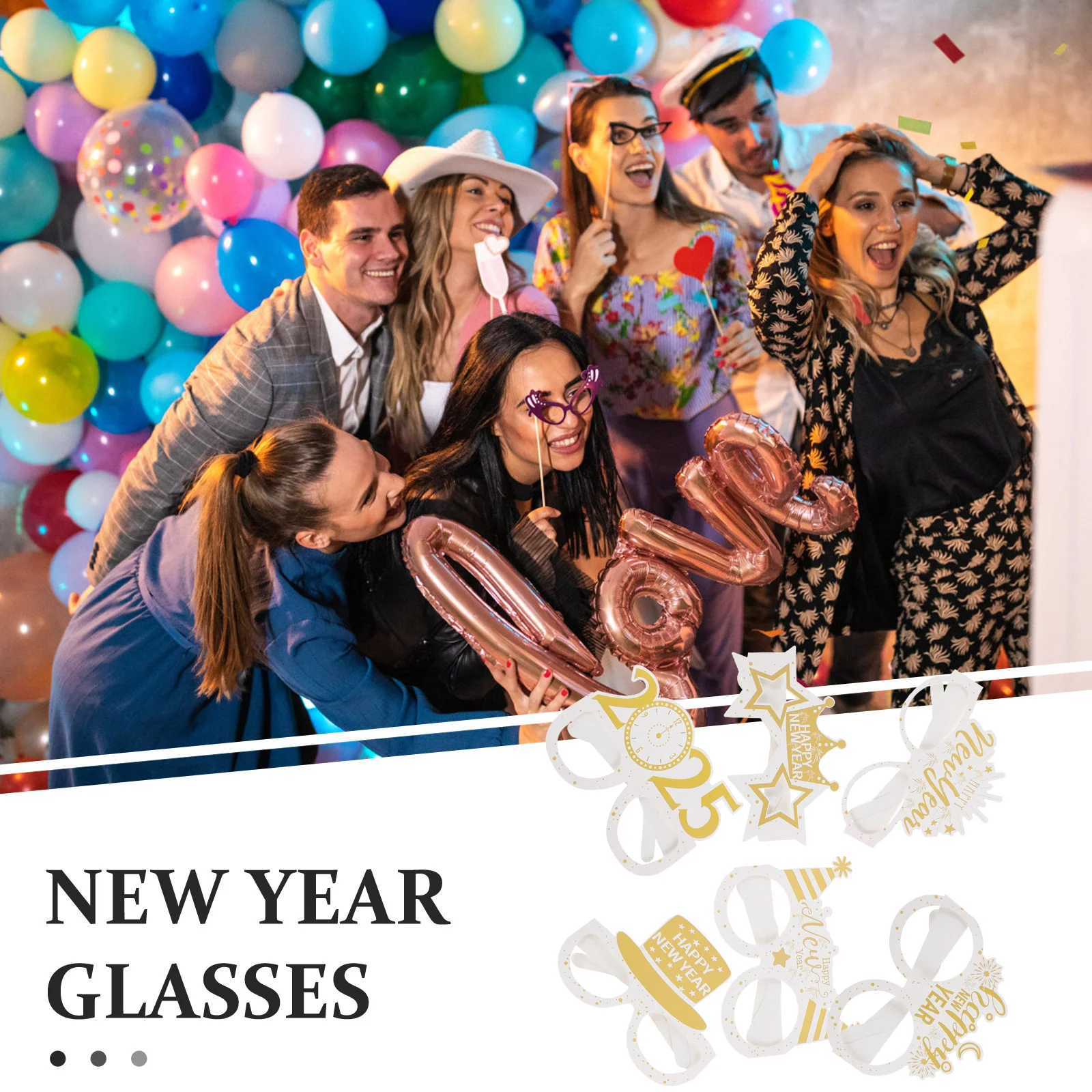 6 Pcs 3D Party Glasses Sunglasses Funny Frames 2025 Celebration Festive Eyeglasses Paper Happy New Year Photo Booth Props