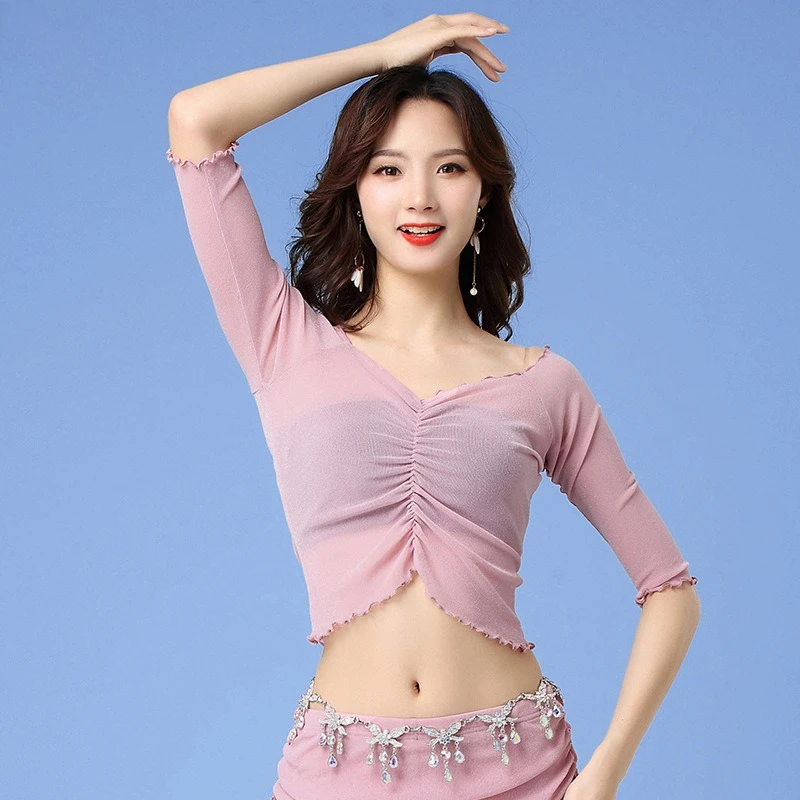 Customized Belly Dance Costumes Sexy Silver Wire Mesh Top Practice Clothes Beginner and Adult Tops