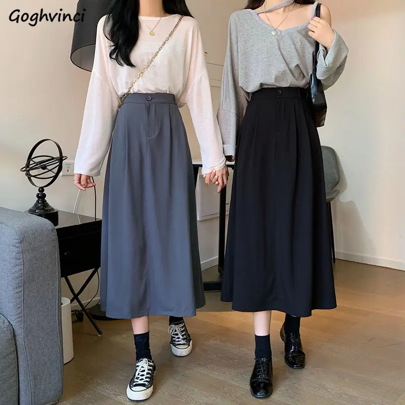 

Women Midi Skirts Empire Kawaii Preppy Style Autumn Students Elegant Simple Folds Design Fashion Campus Ulzzang Basic Leisure