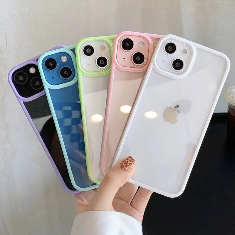 Transparent Candy Color Bumper Phone Case For iPhone 16 15 14 13 Mini 12 11 Pro Max XR XS X 7 8 Plus SE2 Shockproof Back Cover