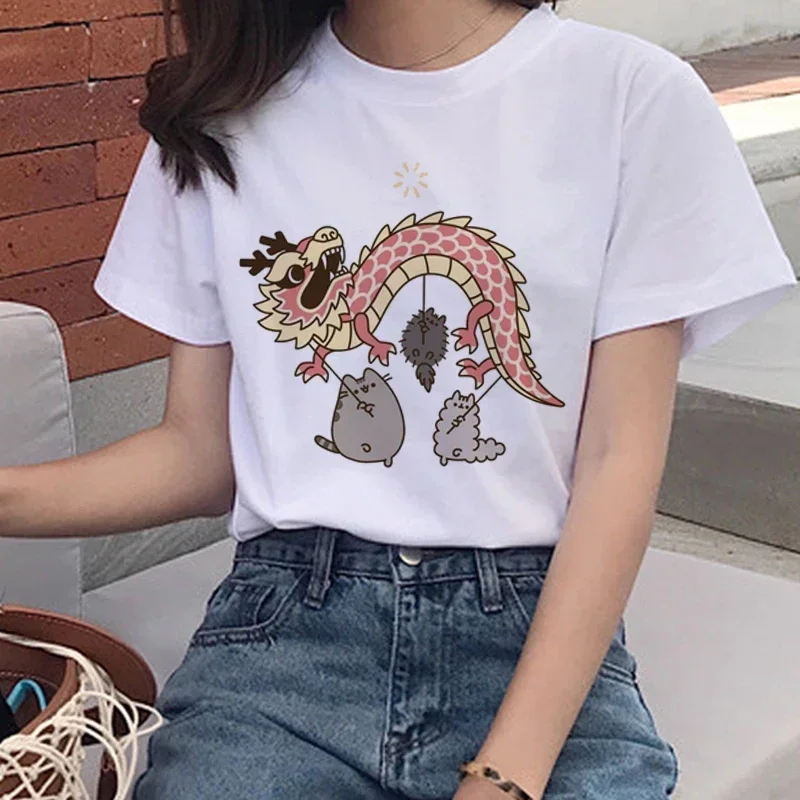 Kawaii Pusheen Cat T Shirts Women Harajuku Ullzang Funny T-shirt 90s Cartoon Print Tshirt Graphic Korean Style Top Tees Female