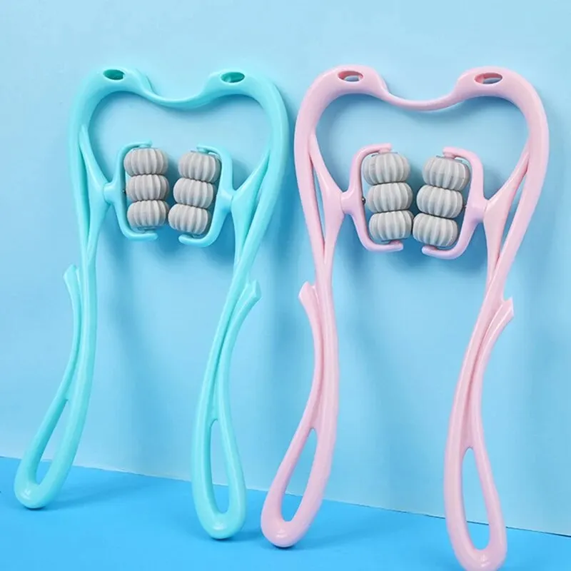 ستة عجلة مدلك عنق الرحم كليب تدليك الرقبة الأسطوانة الرقبة الكتف الظهر العجن مدلك دليل أدوات مساج متعددة الوظائف