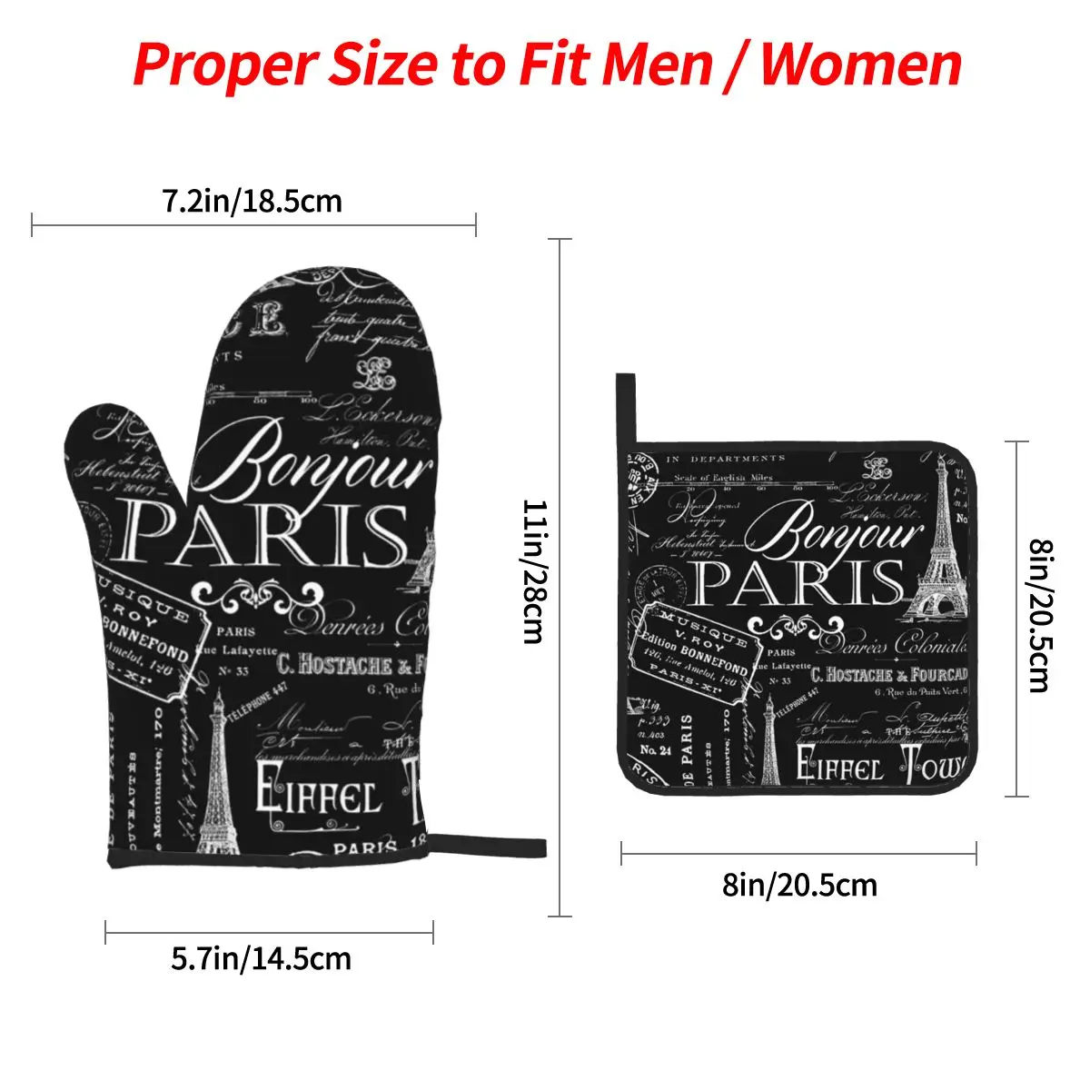 Paris French Lifestyle With Eiffel Tower Oven Mitts and Pot Holder Sets of 4 for Baking Kitchen Cooking Grilling Non-Slip Gloves