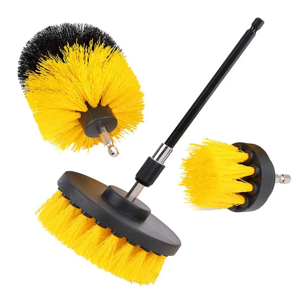 4Pcs/Set Electric Drill Brush 3 Brushes Long Pole Nylon Bristles Power Drill Scrubber Drill Attachment Kit