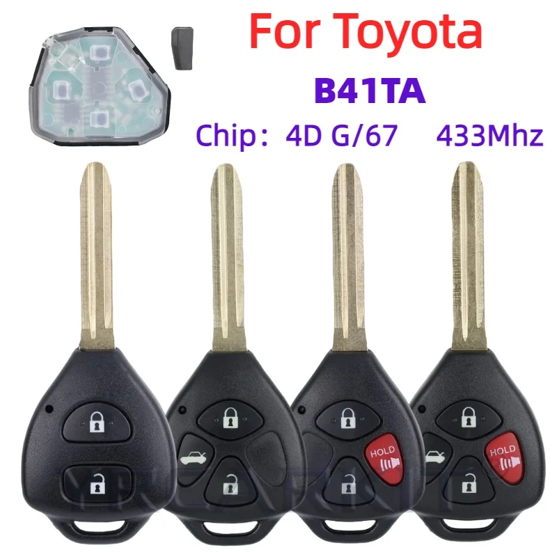 Pilot samochodowy B41TA do Toyota Forruner Hilux Innova Corolla Innova Yaris, 2/3/4 przyciski, 433Mhz, chip 4D 67 G, 89070-52E61