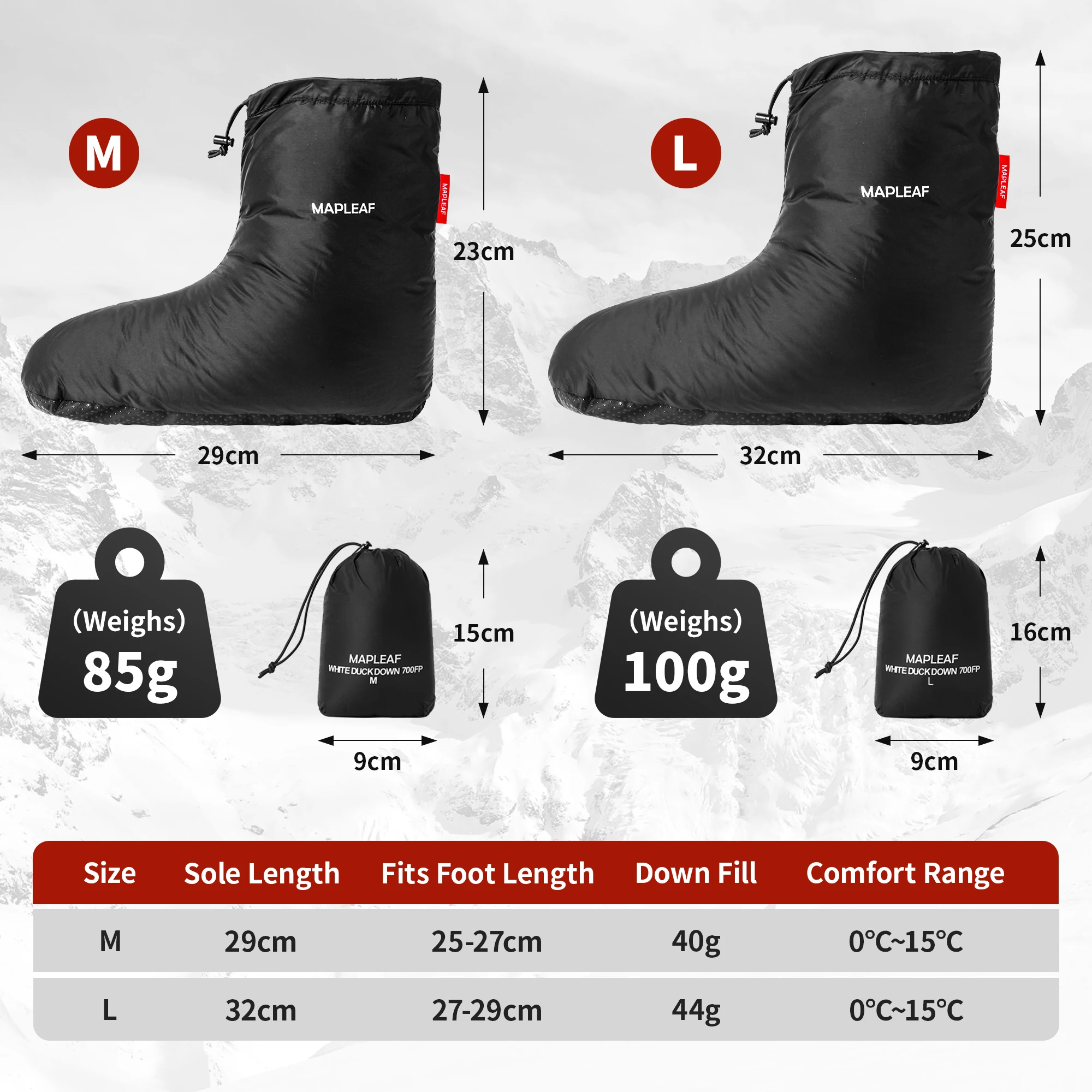 MAPLEAF Daunenstiefel 700FP Ultraleichte Warme Camping-Hausschuhe Schlafsocken Rutschfeste Zelt- und Innenbereichsschuhe für Auto, Zuhause und Winter – Detail 7