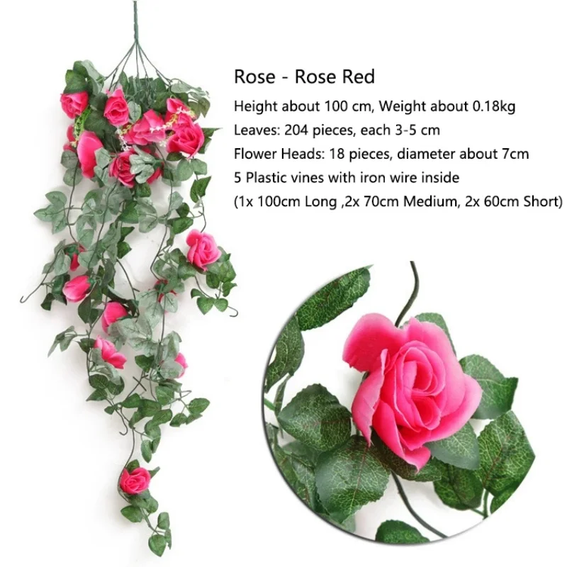 Artificial Hanging Flowers Fake Hanging Plants Rose Daisy Violet Flower Vine for Home Garden Patio Yard Porch Wedding Decoration
