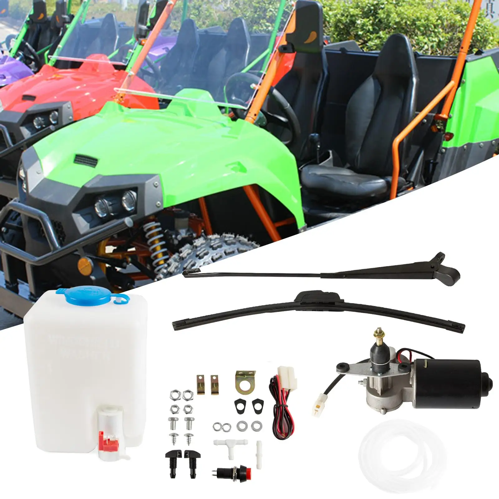 

Universal Electric UTV ATV Windshield Wiper Motor Kit 16" 18" Arm with Washer