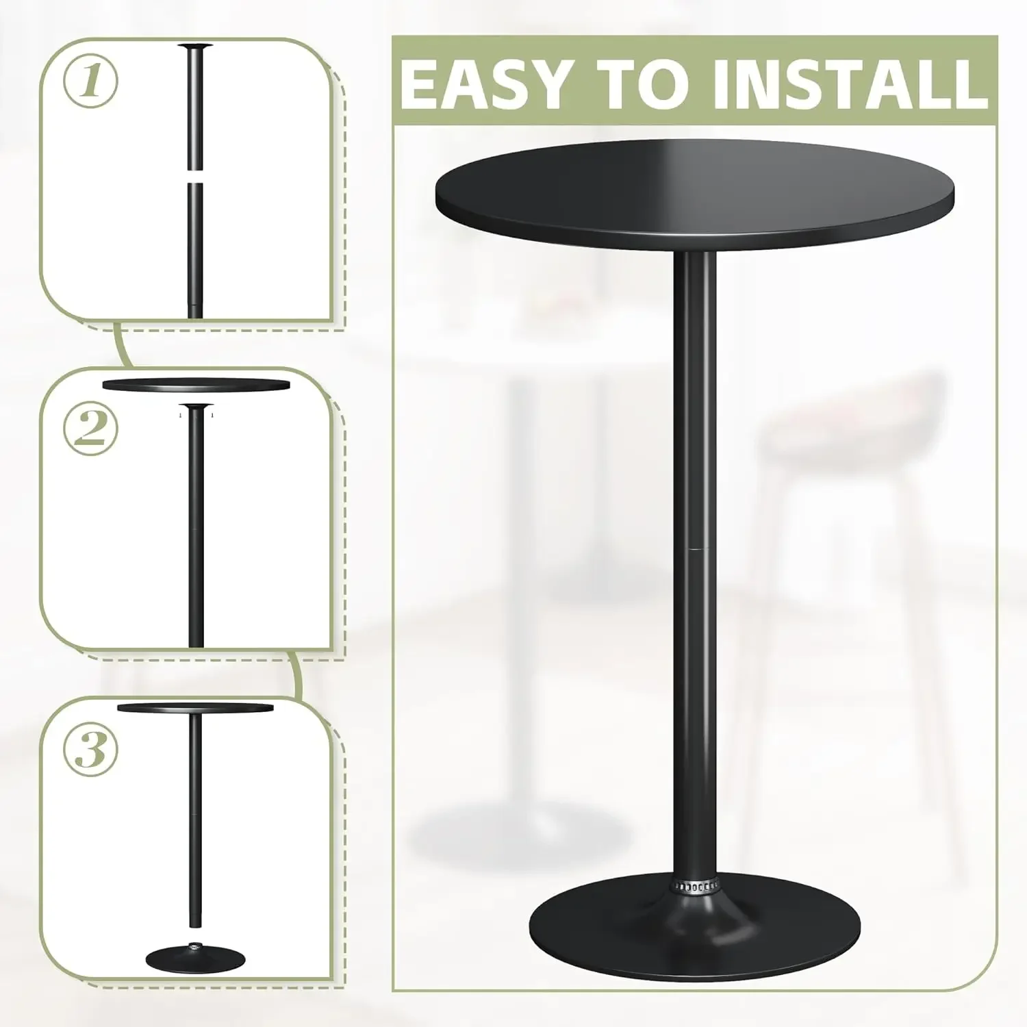 Round Bistro Pub Table 2 Pack Modern Style Metal Base Top Cocktail Bar Table Counter Bar Height for Pub, Dining