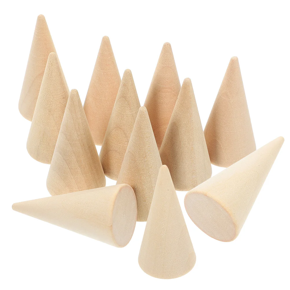 

12Pcs Wooden Cone Ornaments Unique Geometric Design for DIY Crafting Painting Decor Home Office Table Display Natural Wood Cones