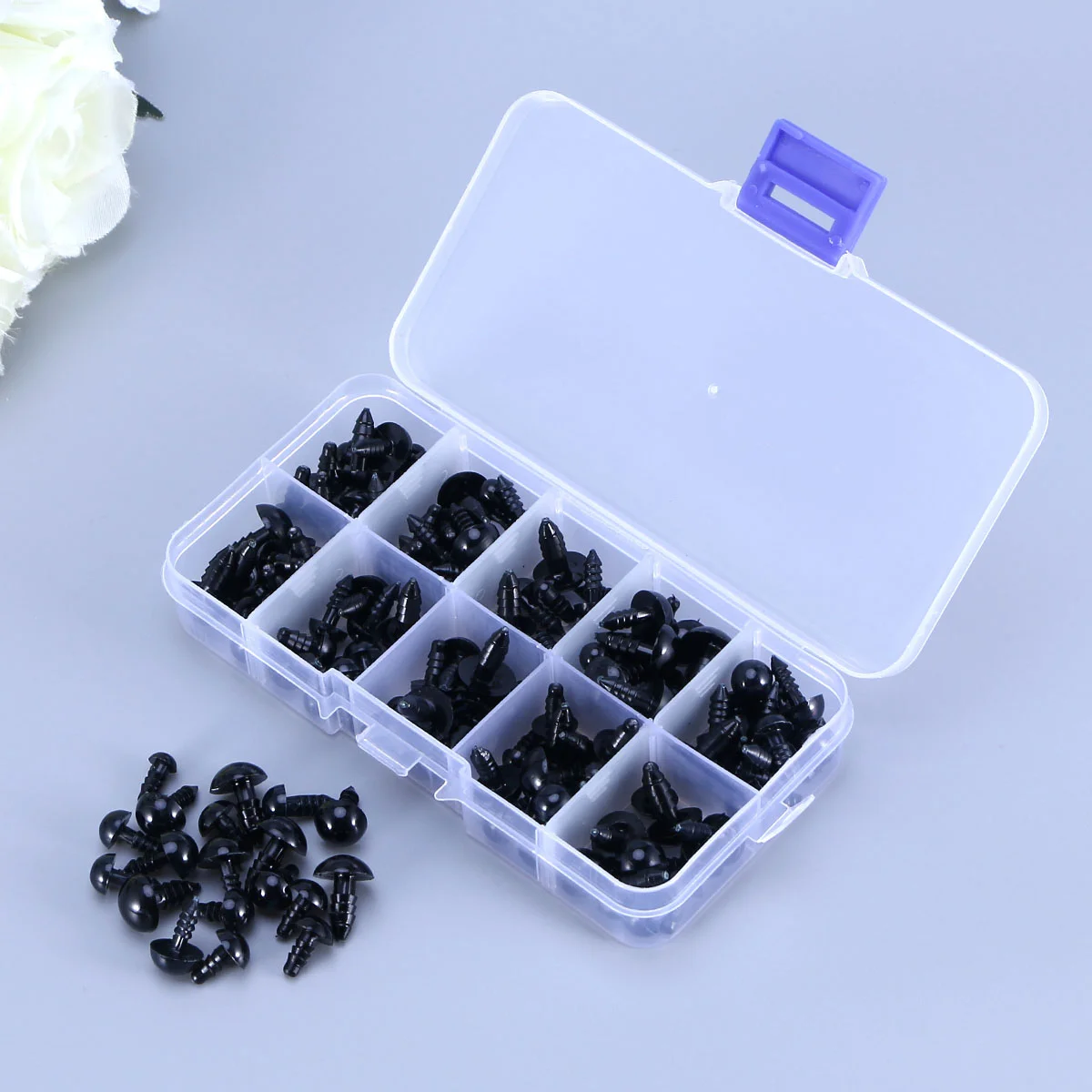 142PCS DIY Use Round Boxed Handmade Plastic Plush Toy Eye Nose Accessories(Black) Round plastic Eyes toy plastic eye