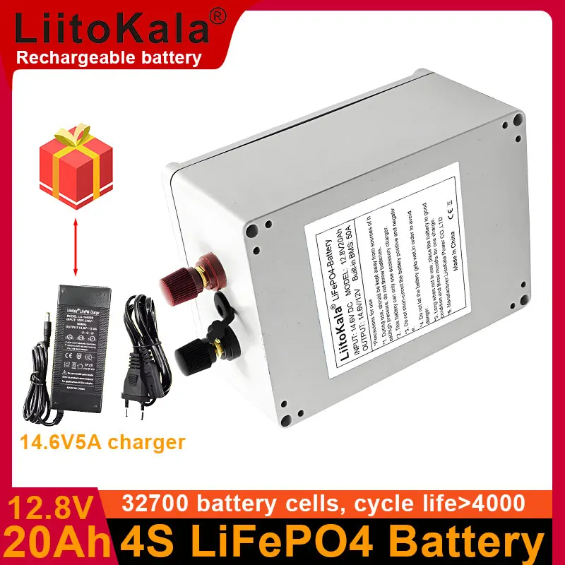 

LiitoKala 12V/12.8V 20AH LiFePO4 Battery Power Batteries 4000 Cycles for RV Solar Marine Off-Grid Applications +14.6V Charger