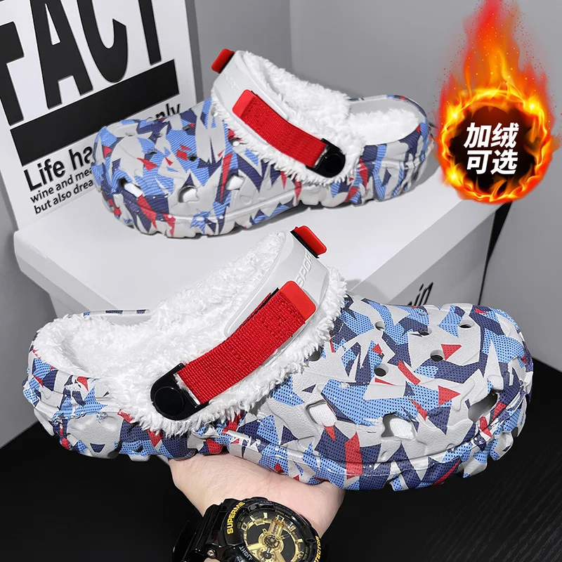 

Men Winter Clogs Cotton Slippers Warm Indoor Home Cotton Shoes Mens Non Slip Plush Shoes Fur Sandals Outdoor Fluffy Slides Clog