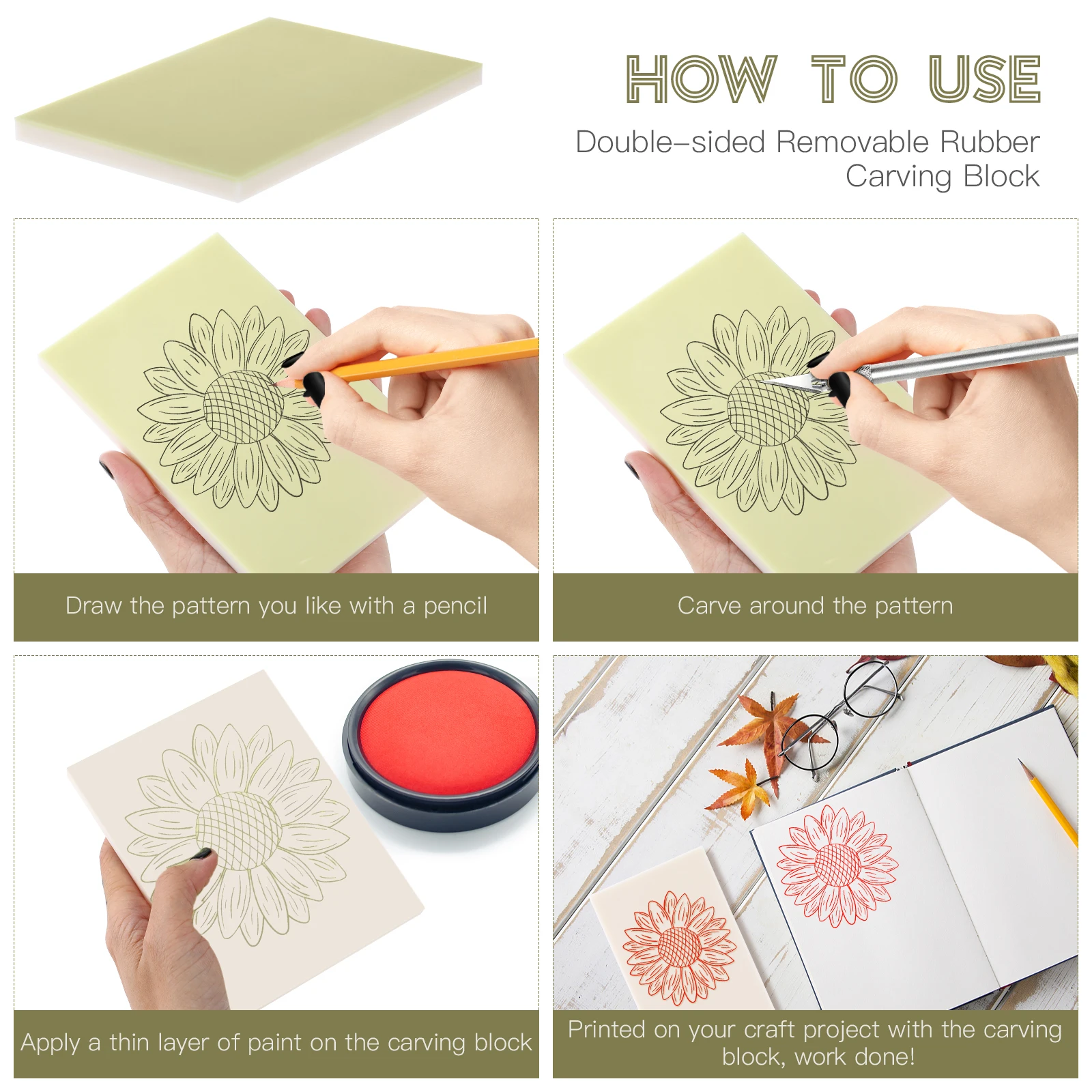 كتلة ختم مطاطية بطبقة مزدوجة من مادة PVC لمستلزمات الطباعة اليدوية اليدوية كتل النقش للمبتدئين و #6