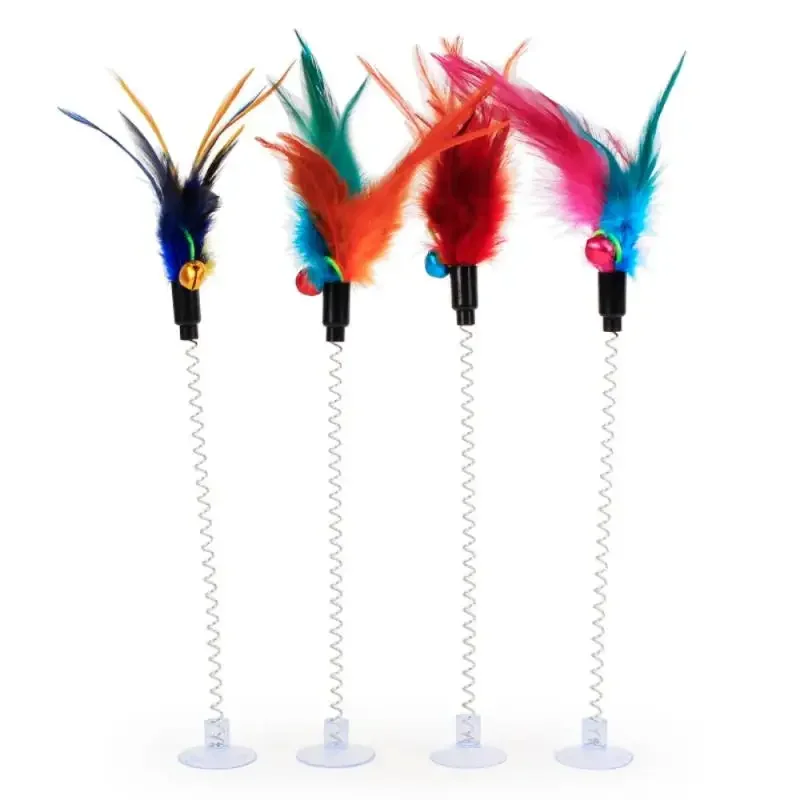 لعبة قطة الربيع كوب شفط تفاعلي مع ريشة فأر الربيع لعبة الحيوانات الأليفة لون عشوائي ملحقات القطط