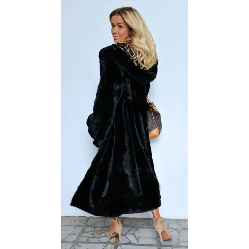 2025New Women's Plus Size Long Coat with Skirt Hem Imitation Faux Fur Coat