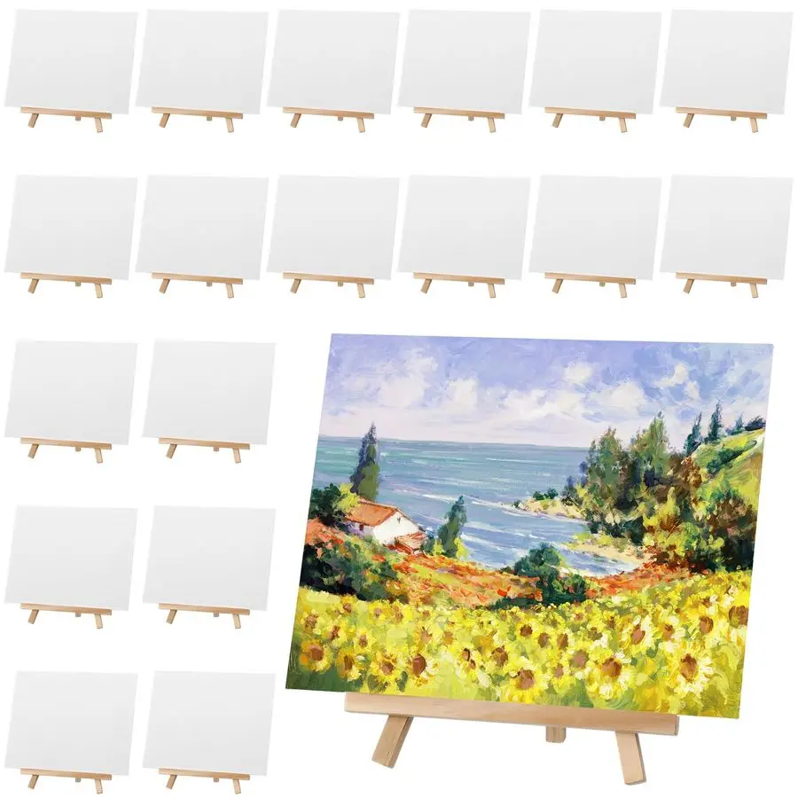 Stück Mini-Leinwand- und Staffeleien-Set zum Malen, 20,3 x 25,4 cm große Leinwandplatten mit 22,9 cm großen Holzstaffeln für Öl- und Acrylmalerei, Weihnachten
