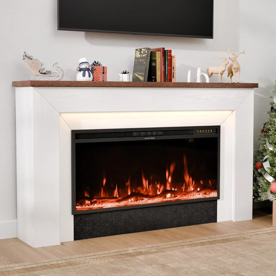 

62 Electric Fireplace with Mantel Fireplace TV Stand Featuring 42 Insert for Living Room or Bedroom Equipped with 12 Realistic