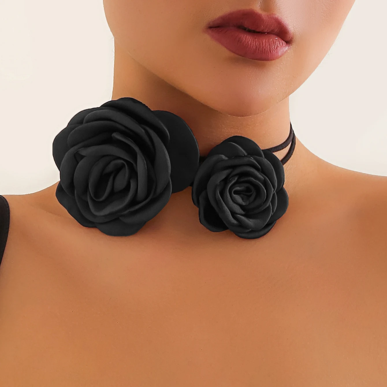 IngeSight.Z 2 Pcs/Set Elegant Big Rose Flower Choker Necklace Women Gothic Korean Velvet Long Rope Adjustable Clavicle Chain