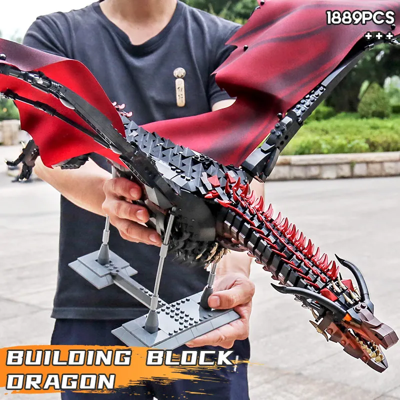 1889pcs Creative MOC Giant Dragon Building Blocks Bricks Model Movie Series Childrens Assembly Toys for Boys Kids Birthday Gifts