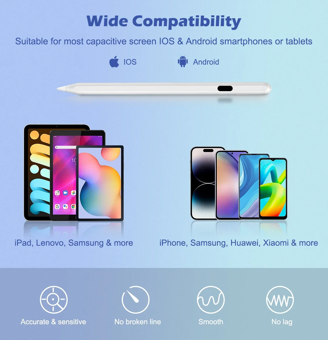 

Stylus Pens For Touch Screens,Fast Charge Stylus Pen for iPad/iPhone/Samsung/Lenovo/IOS/Android Tablets and Smart Phone