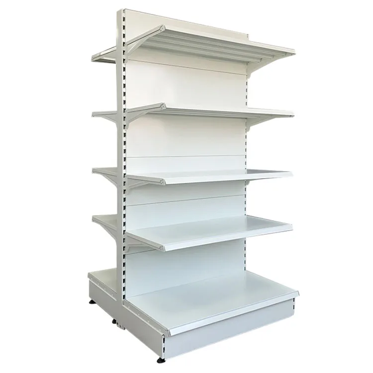 Factory Price Multi-Tier White H-Hole Metal Supermarket Gondola Shelving