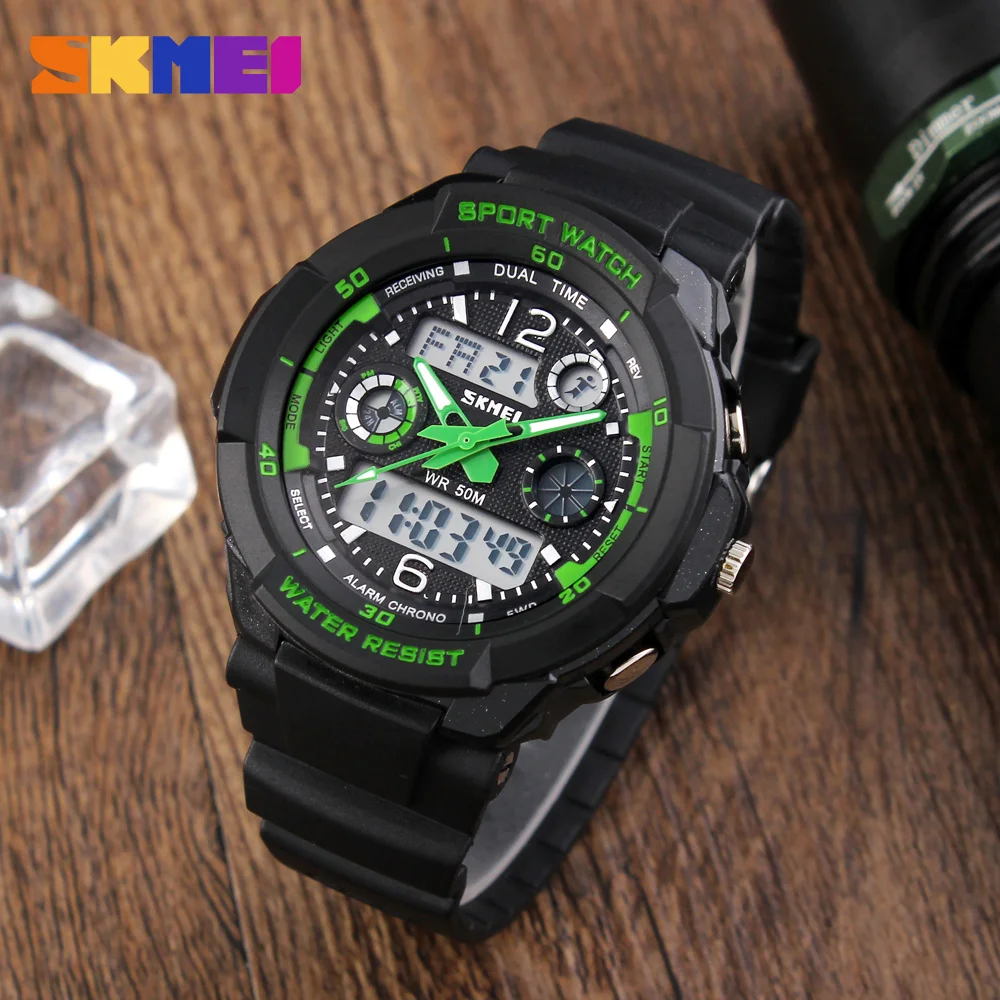 Relojes SKMEI con pantalla Dual para niños, relojes impermeables para deportes al aire libre, reloj de pulsera de cuarzo Digital a la moda, reloj Infantil