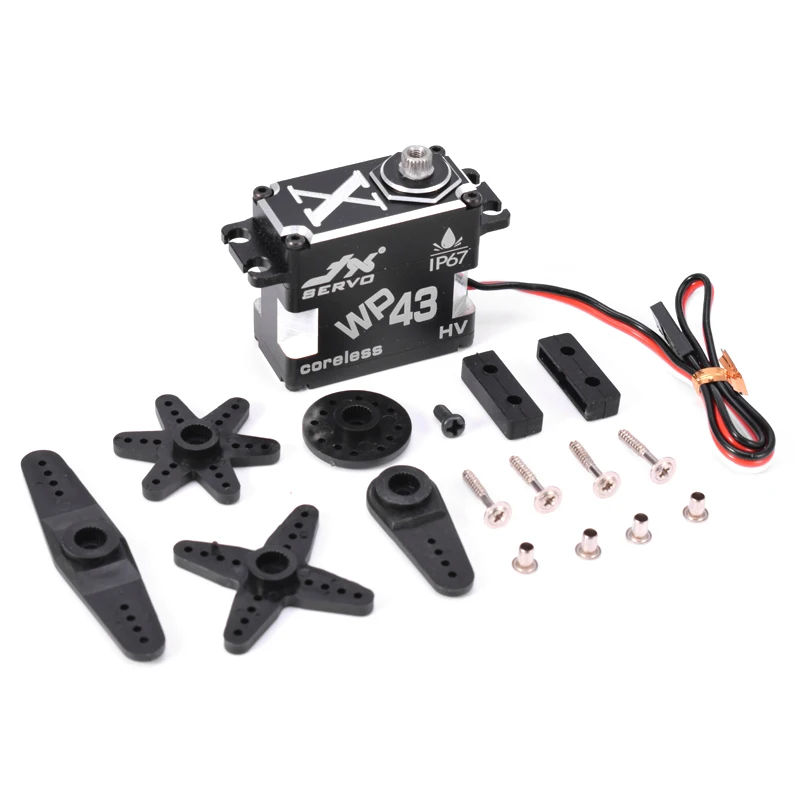 

JX WP43 43KG 0.11sec Waterproof Servo 8.4V Steel Gear 180 Degree HV Aluminum Coreless Servo for TRX 1/10 RC Car Boat Fixed-wing