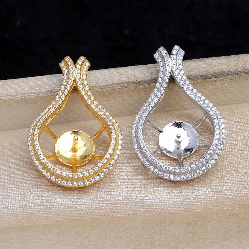 Wholesale 925 Sterling Silver Pendant Mounts Base Findings Settings Mountings Jewelry Fittings for 12-13mm Pearls 3pcs/lot