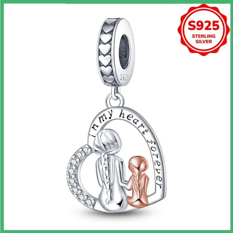

925 sterling silver original mother daughter best friend charm beads DIY bracelet necklace engagement birthday jewelry gift