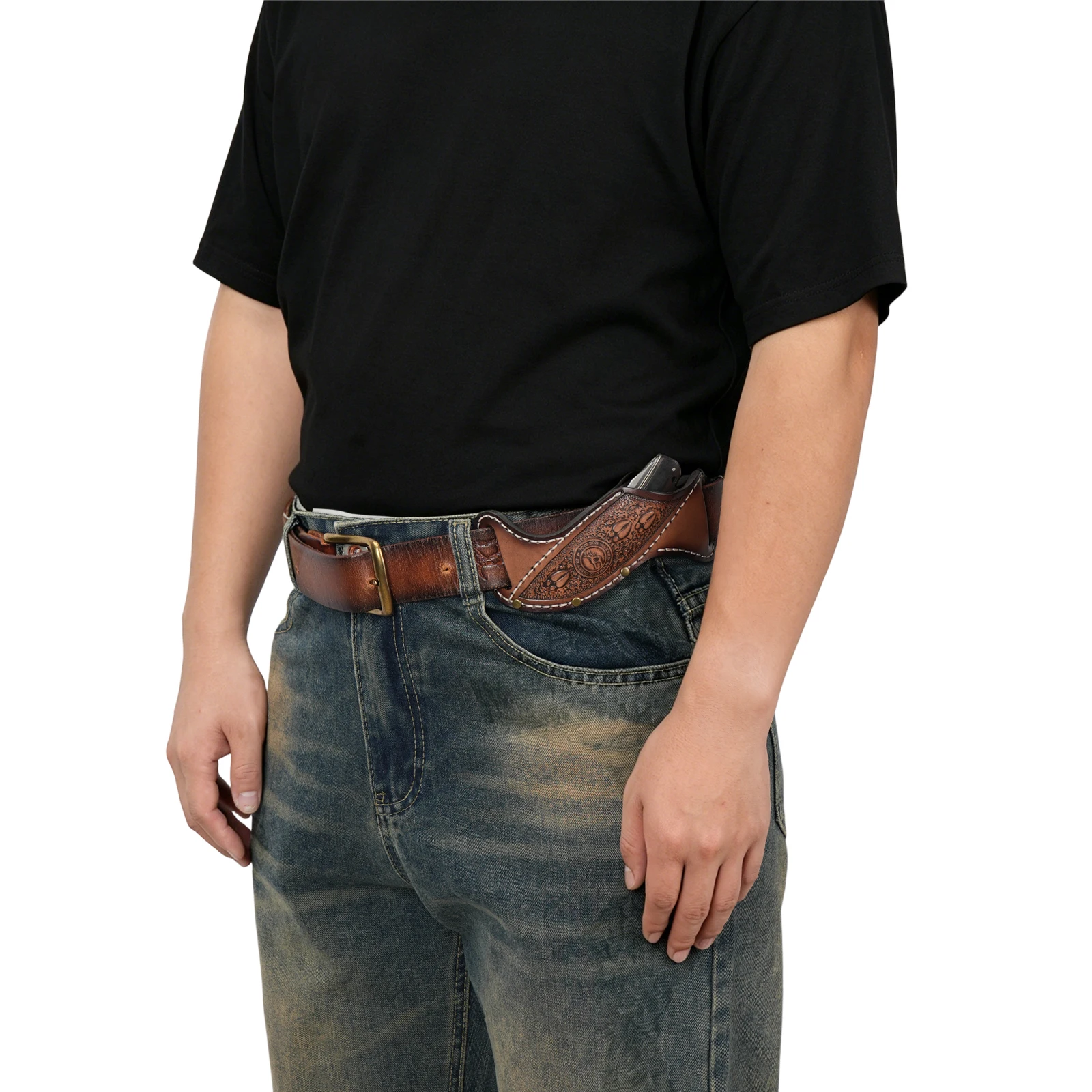 Étui en cuir gravé Tourbon pour couteau à lame fixe, organiseur de poche EDC pour couteau pliant (couteaux non inclus)