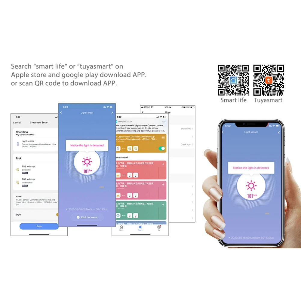 Tuya-Capteur de lumière WiFi intelligent, maison, éclairage, contrôle de liaison, luminosité