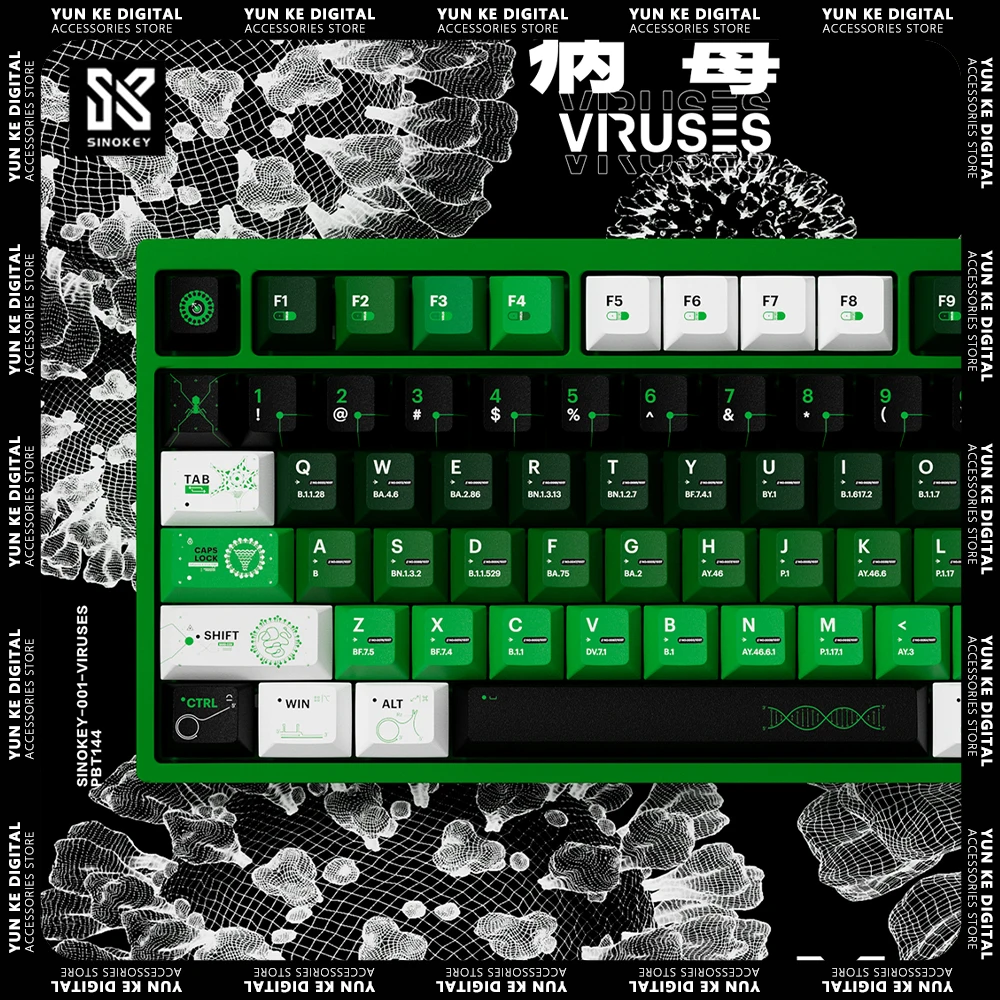 

SINOKEY Virus PBT Sublimation Mechanical Keyboard Keycap Set 144 Keys Original Customized Gaming Accessories Gifts