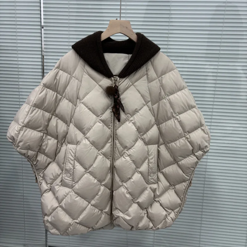 

Autumn Winter Knit Hooded Splicing Down Vest Female Sleeveless Quilted Argyle Waistcoat Women White Duck Down Warm Zipper Vests