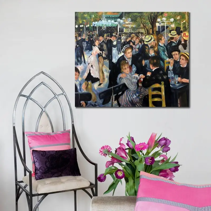 Sfera d'arte su tela dipinta a mano al Moulin de la Galette Pierre Auguste Renoir Pittura Impressionista Figura Opere d'arte Soggiorno