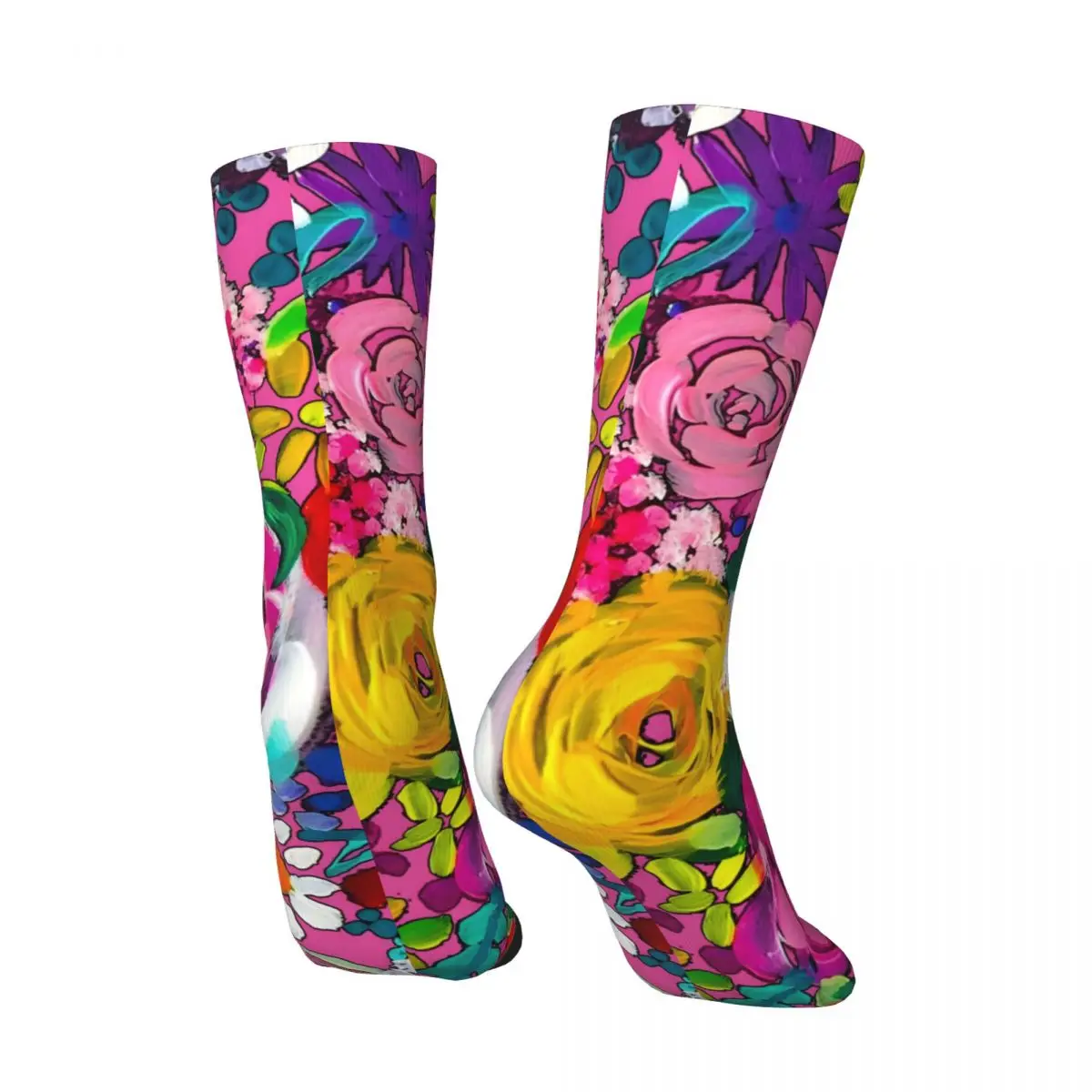 Calcetines de compresión con estampado de pintura de Les Fleurs para hombre, medias Retro de color rosa, Unisex, Harajuku, sin costuras, novedad