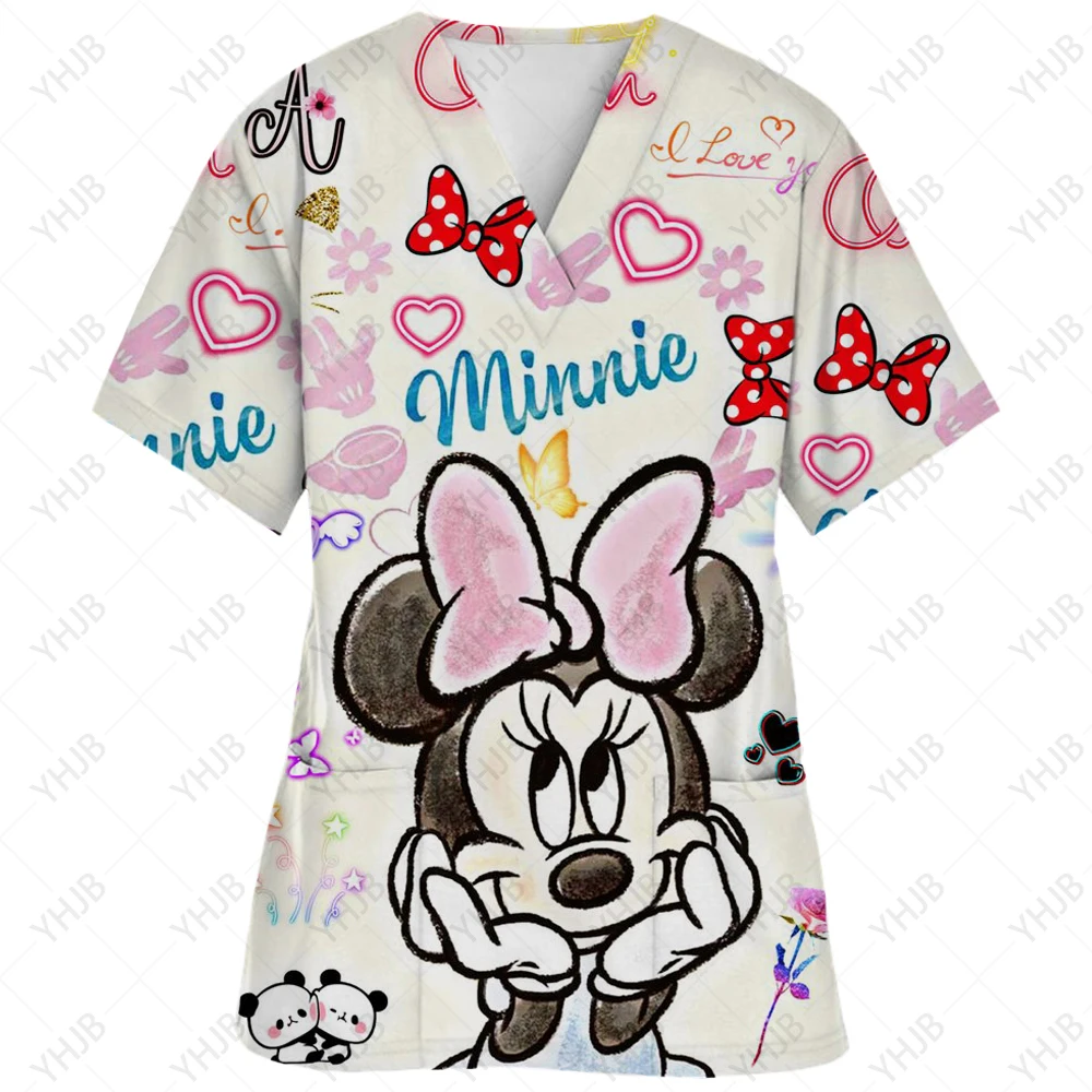 Disney Mickey Mouse print summer frosted medical uniform women's thin doctor surgical nurse work uniform quick drying