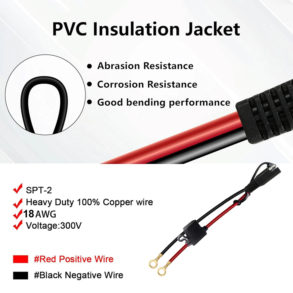 10A Fuse 18Awg 60Cm Sae To O-Ring Terminal Wire Harness Car Charger Battery Extension Cable for Solar Panels Motorcycle Car Rv - view 4