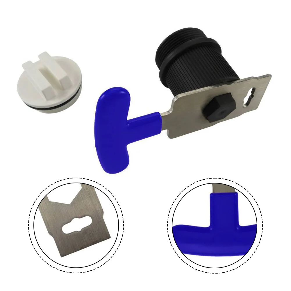 Stainless Steel Pool Return Stopper Remover with Extended Leverage Arm and Tactile Rubber Handle for Reliable Operation