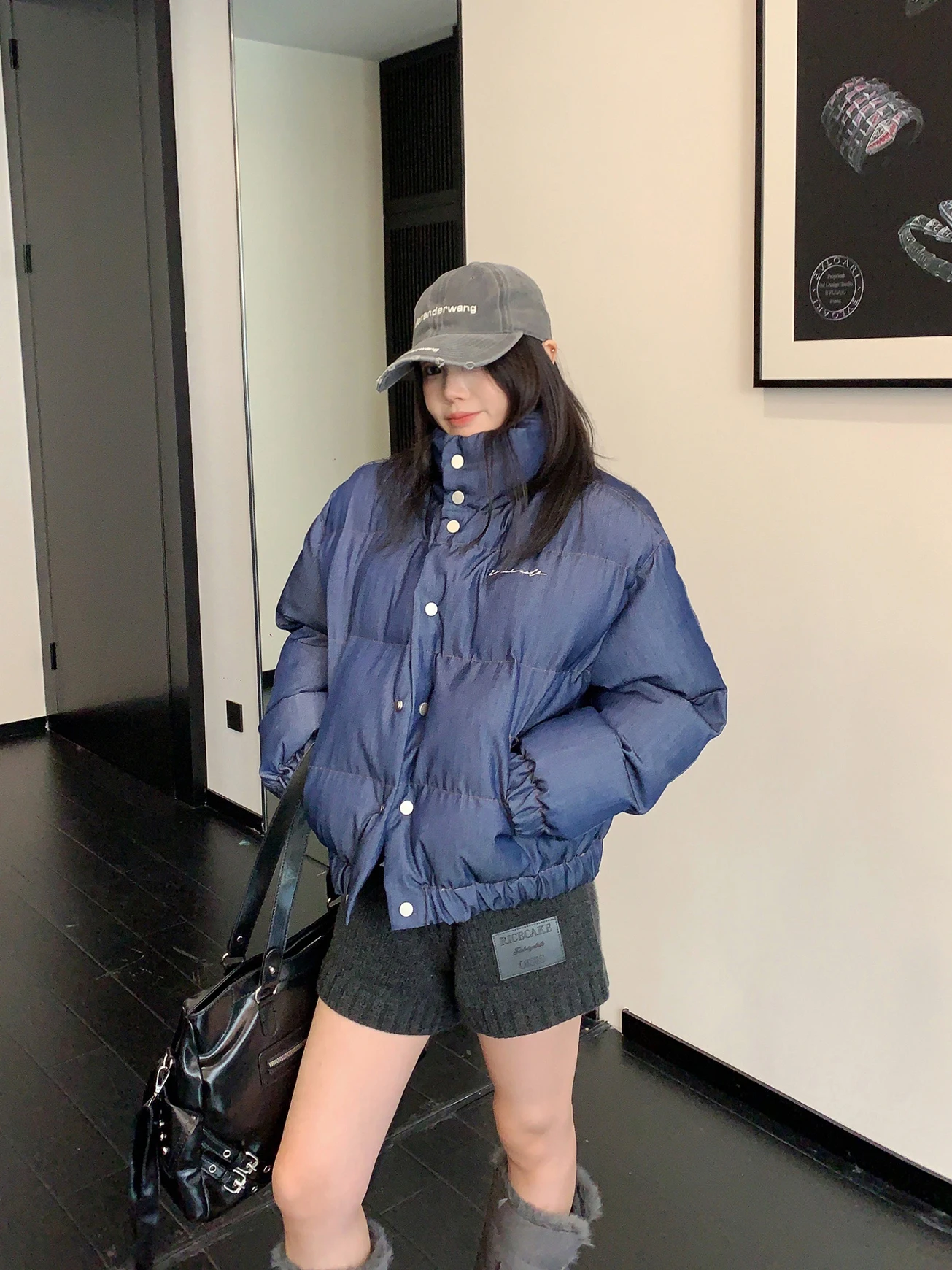 

Thiened ort Cotton Jaet Women's Sle American Retro Denim Fabric Lazy Bread Cotton Coat Street Sle Loose Fit Long Sl...