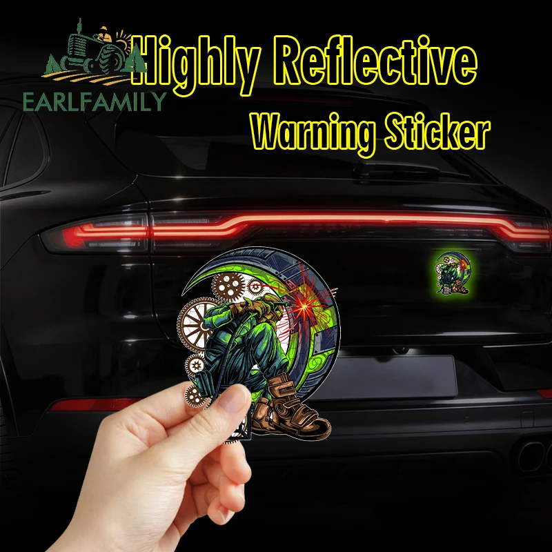 EARLFAMILY Funny Welder Car Reflective Stickers Sunscreen Vinyl Cartoon JDM Decals VAN Camper Occlusion Scratch Car Accessories