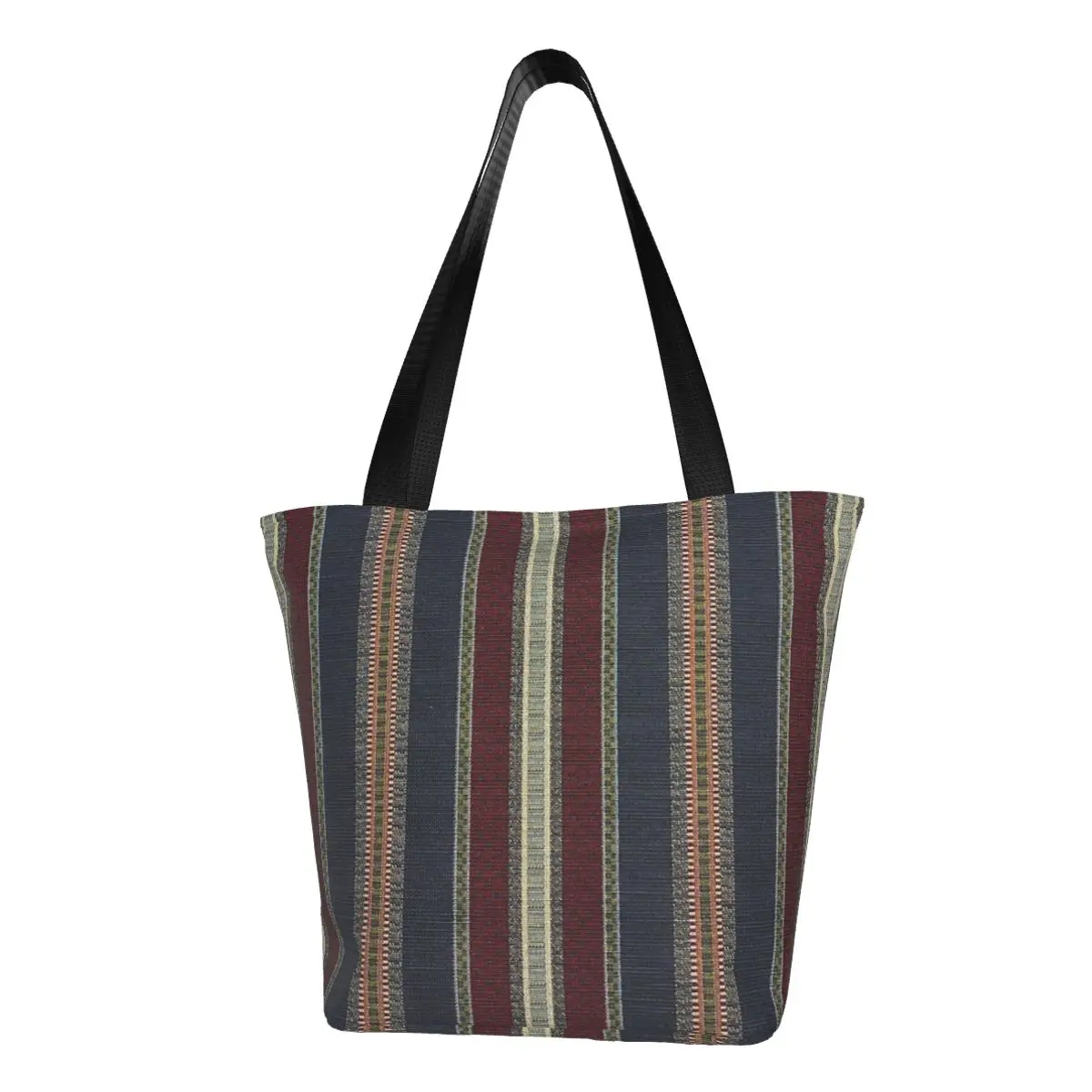 Navy Stripe Burgundy And Dark Blue Country Casual Shoulder Tote Shopping Bag Portable Wider Handloom For Fitness Halloween Gift