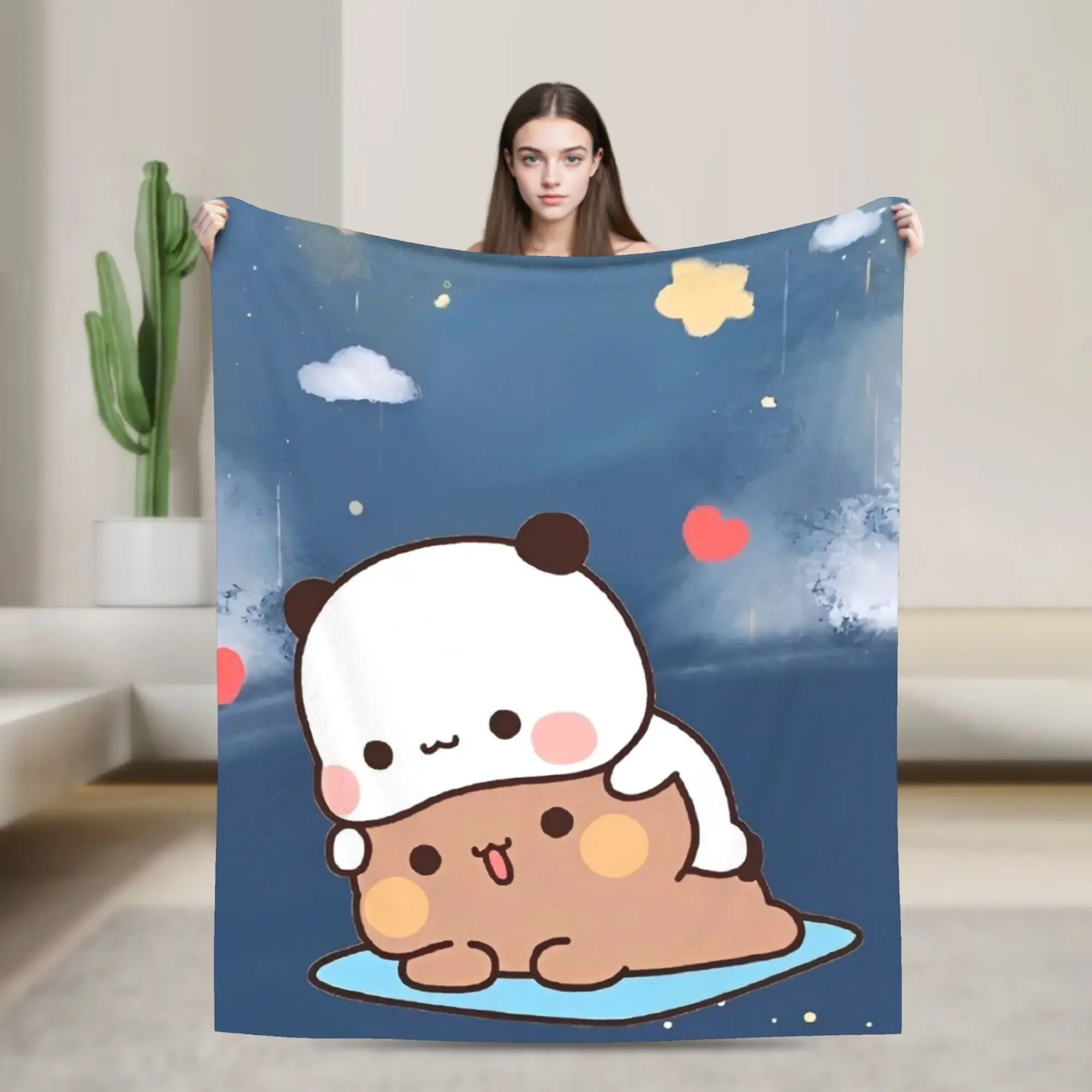 Bubu and Dudu Flannel Blanket Bear and Panda Funny Throw Blanket for Home 200x150cm Bedspreads