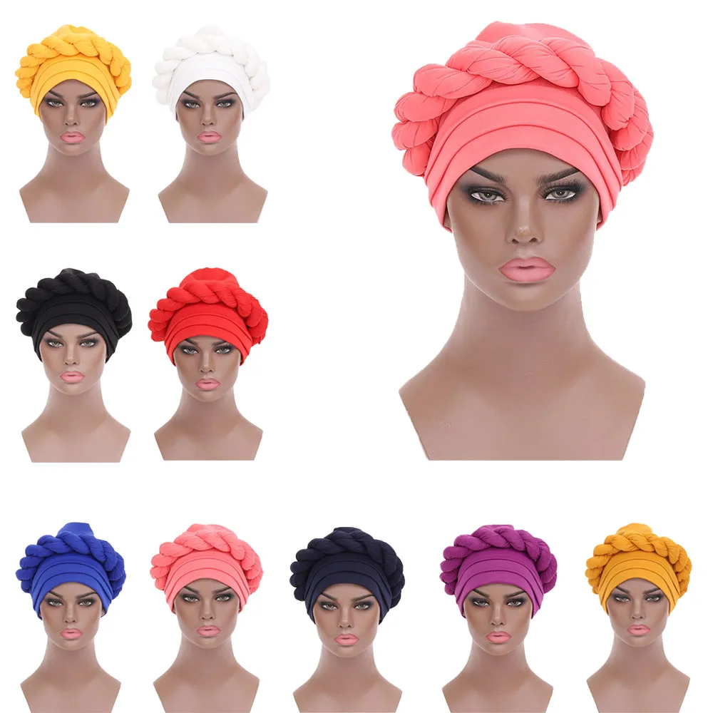 

Women Braid Turbans Latest African Headtie Ladies Head Wraps African Aso Oke Autumn Winter Headtie Negerian Wedding Gele Caps