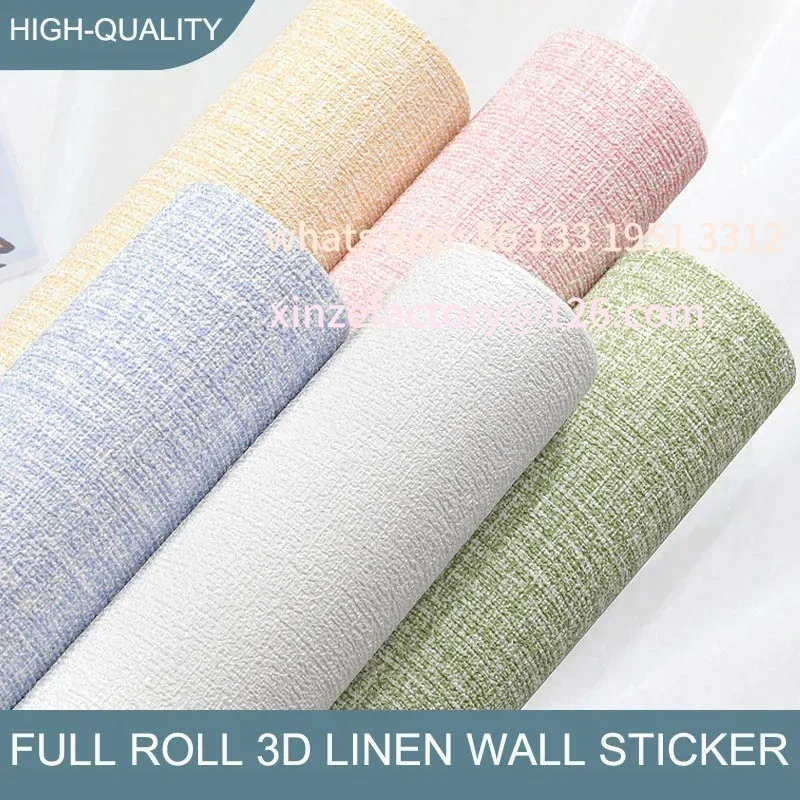 Customizable 50cmX10m Linen 3D Foam Self-adhesive PVC Solid Color Thickened Waterproof Background art Wall Renovation Wallpaper
