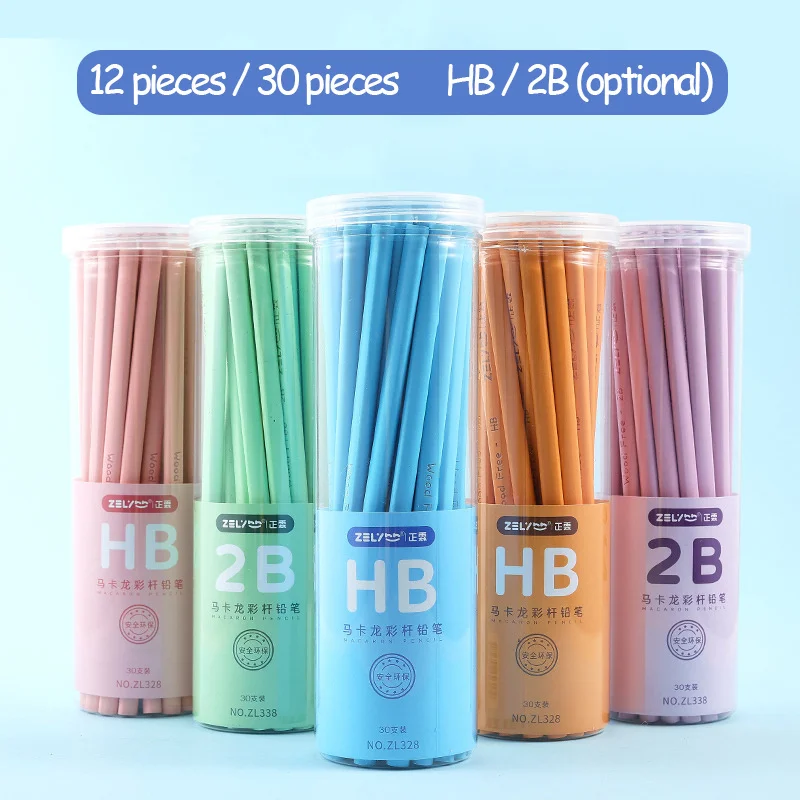 

10/12/30pcs Wooden Pencil Hb With Eraser Makaron Color Rod Pencil Children's Drawing Pencil School Writing Stationery Wholesale