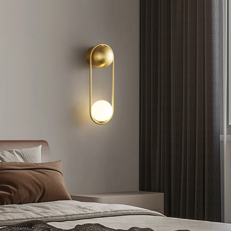 Copper runway Wall light Acrylic white ball Bedroom Bedside lamp G9 bulbs Living room luxurious Creative Wall lamps