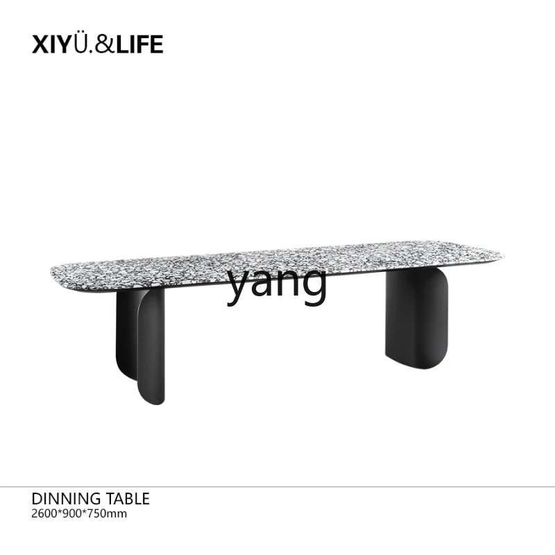 LXL Black and White Terrazzo Dining Table Metal Table Rectangular Large Board Table Light Luxury Minimalist