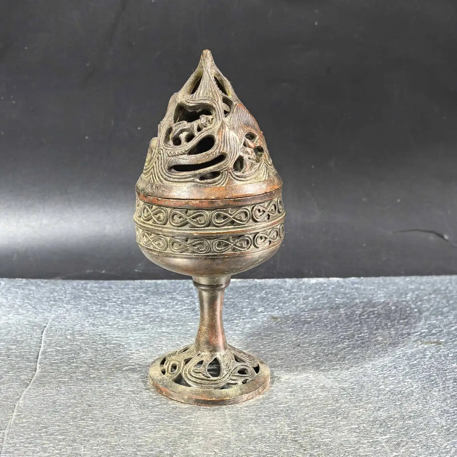 Collectable Chinese Silver Copper Handmade Carven Candleholder With Small Xuan