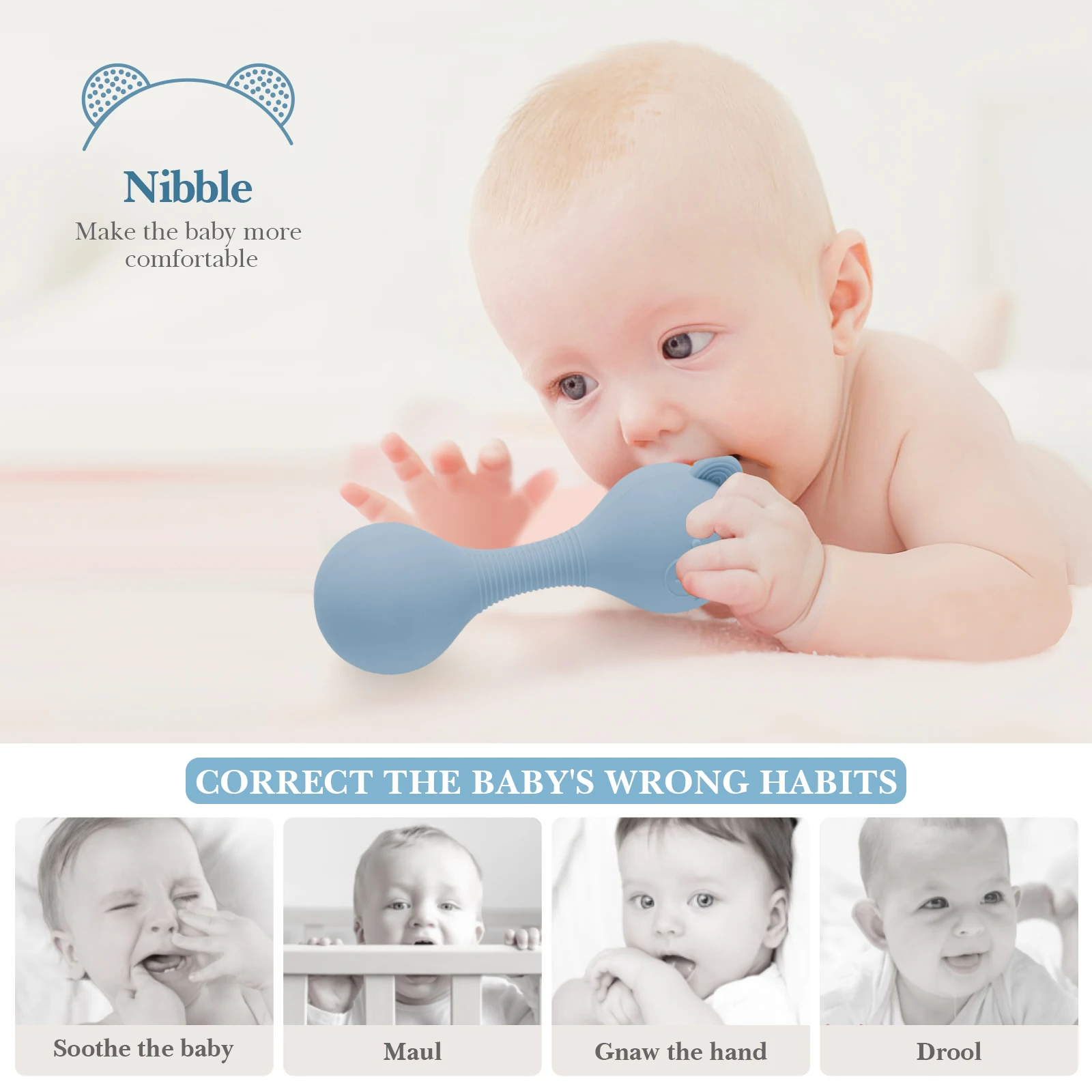 Babyrasseln aus Silikon, Maracas-Spielzeug, Cartoon-Bär Sandhammer, Babyspielzeug 0-12 Monate, Rassel-Silikon-Beißspielzeug als Babygeschenk – Detail 6